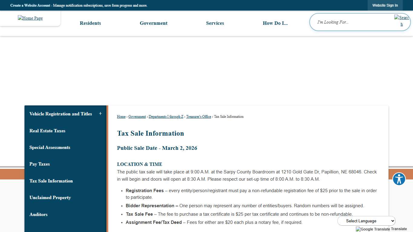 Tax Sale Information | Sarpy County, NE