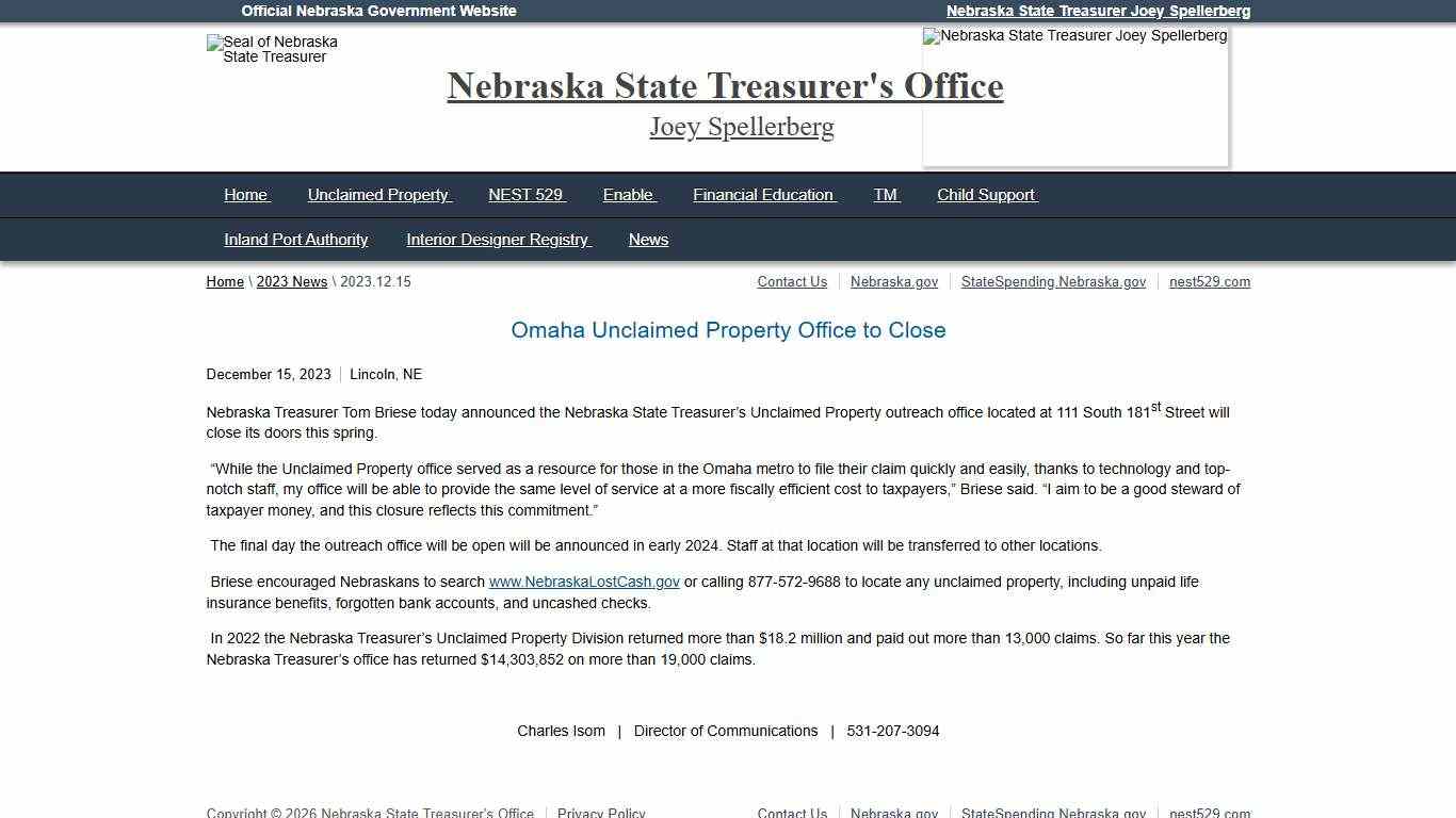 nsto | 2023.12.15 - Omaha Unclaimed Property Office to Close